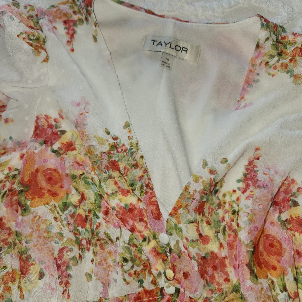 Taylor Women's Floral-Striped Swiss-Dot Chiffon D… - image 5